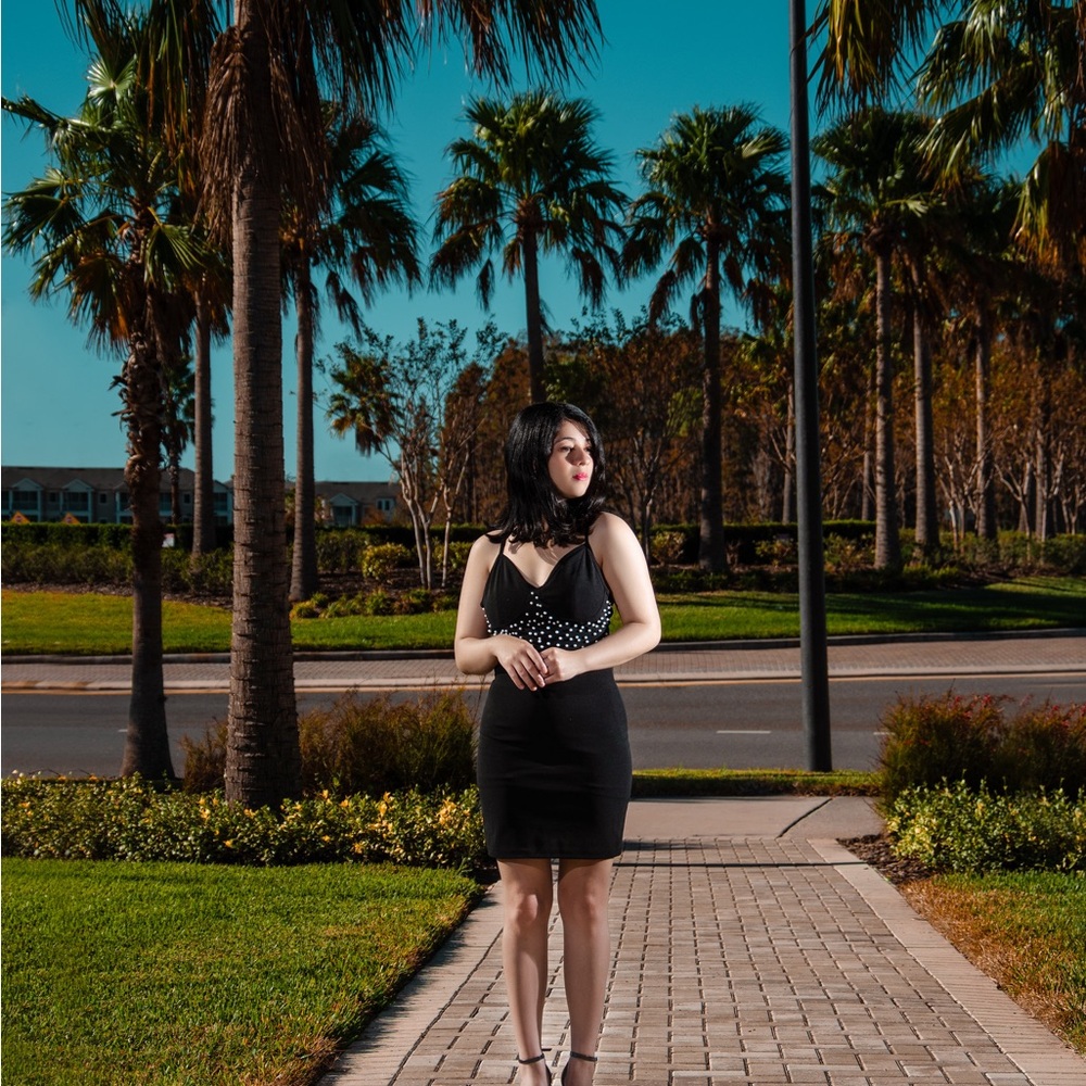 Chic Black Dress with Polka Dot Top